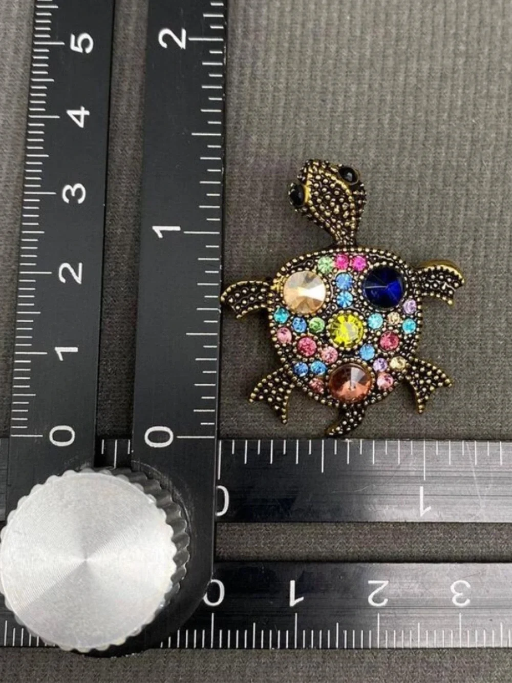Turtle Brooch With Multicolored Rhinestone, 100% Intact